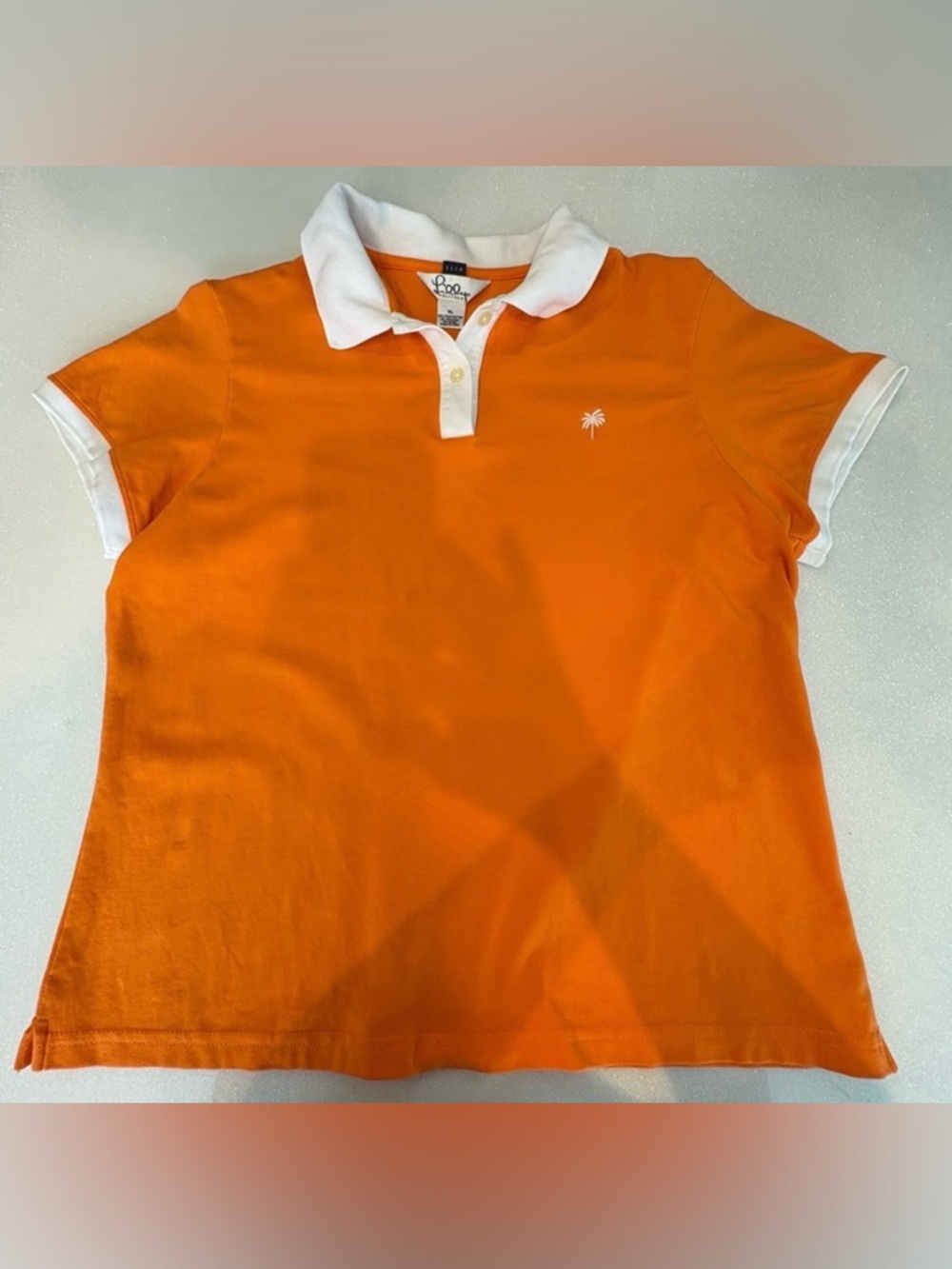 Vintage Lilly Pulitzer Bright Orange Polo White Accents Short Sleeve 2 Buttons
